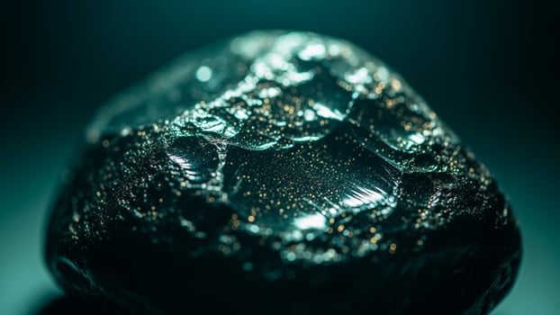 A black rock with gold and silver on it photo