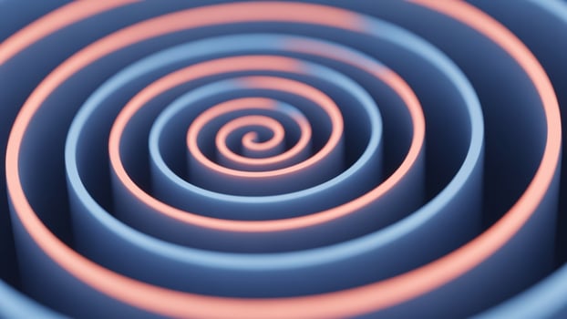 A blue and pink spiral is shown in the center of the image photo