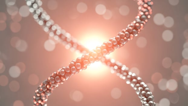 A dna strand with a light shining through it photo