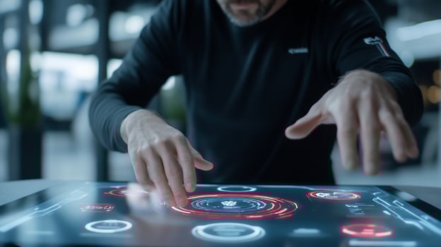 Human machine interface on interactive touchscreen display for data analysis photo