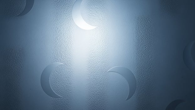A blue light shines through the window of a room photo