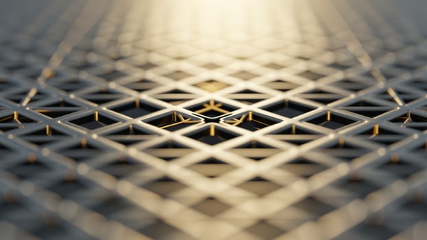 A 3d image of a metal grid with a golden center photo