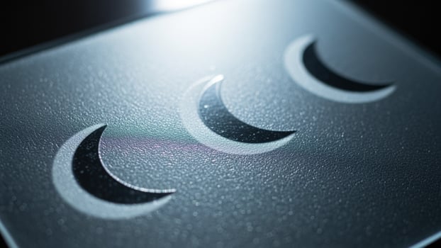 A close up of three moon phases on a glass surface photo