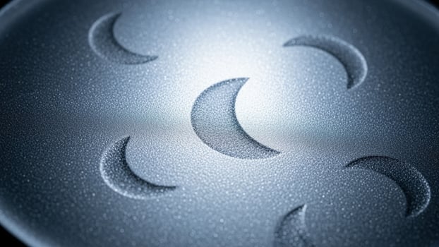 A silver ball with three moon phases on it photo