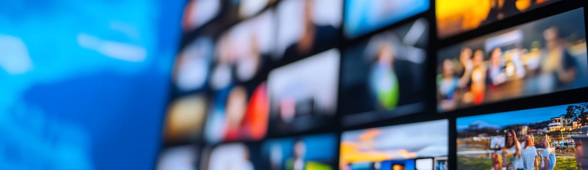 Diverse screens display wall digital content media and communication technology photo