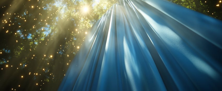 Abstract blue fabric sunlight through trees backdrop photo