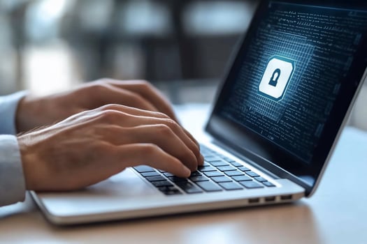 Laptop security typing protecting digital data online privacy photo