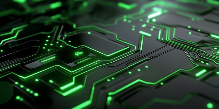 Abstract technological circuit board design with green lighting effect photo