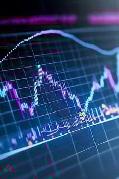 Financial candlestick chart displaying stock market trends and economic data analysis photo