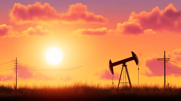 Pumpjack silhouette at sunset energy resource extraction industry photo