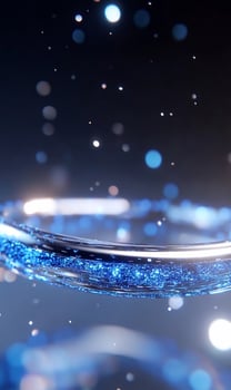 Abstract metal curve with blue glitter particles decorative background photo