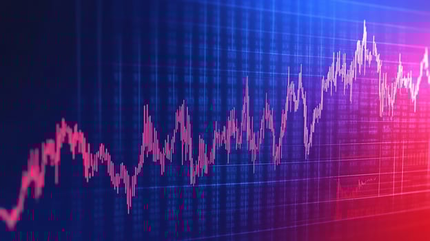 Dynamic data graph with blue and red grid abstract financial chart visualization photo