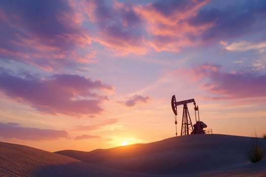 Oil pump jack silhouette at sunset industry and energy extraction photo