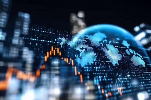 Abstract world map data visualization for global finance technology photo