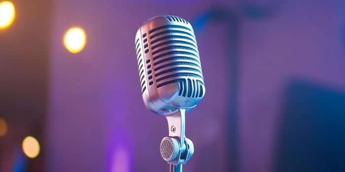 Classic microphone with soft bokeh background for music recording or performance photo
