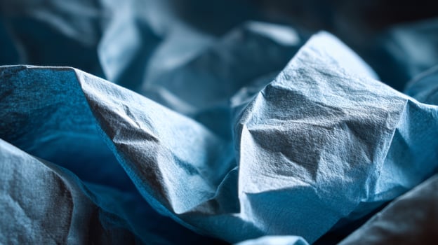 Close up of blue wrinkled paper texture background for art and design projects backdrop 90 photo