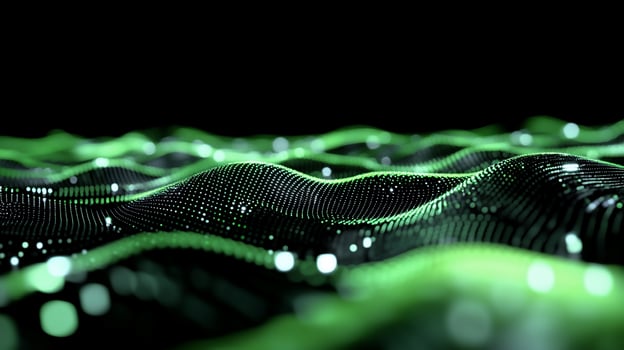 Abstract wavy particle background digital green pattern texture photo