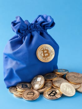 Digital currency in blue bag with gold coins economy financial investment photo