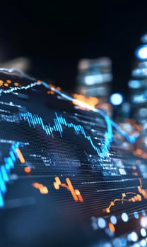 Abstract financial graph with cityscape background photo