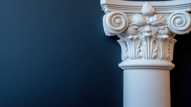 Elegant White Corinthian Column Against a Dark Background photo