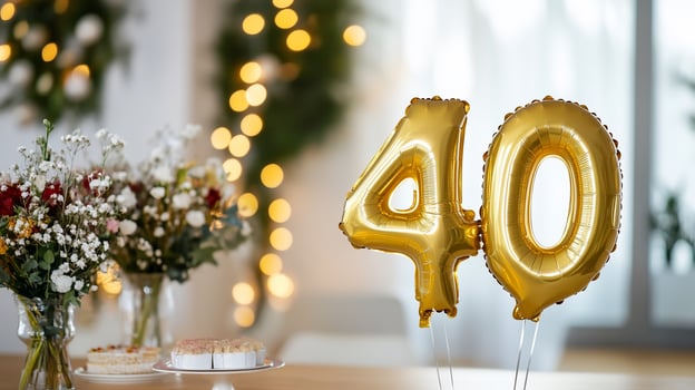 Golden number balloons celebrate anniversary or birthday photo