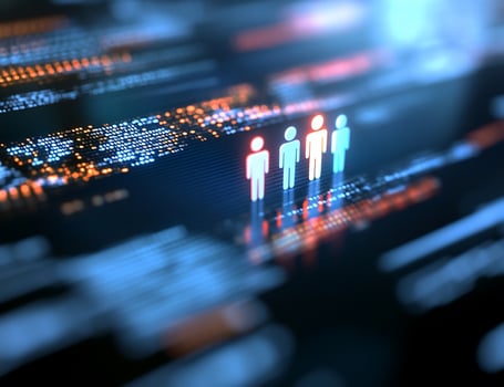 Stylized human figures in abstract digital network photo