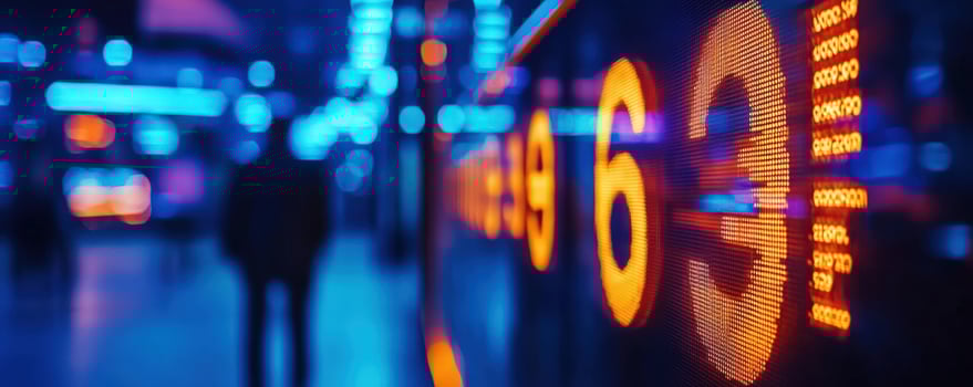 Abstract Cityscape Night Lights Bokeh Digital Numbers Display photo