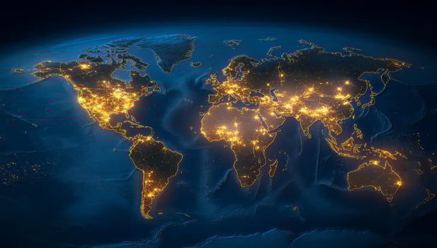World map at night global connectivity and urban illumination abstract background photo