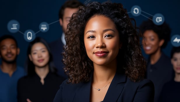 Diverse professionals connected by digital network for business and technology photo