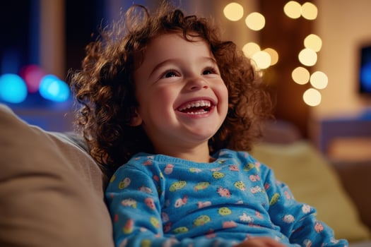 Joyful Toddler Watching TV at Night photo