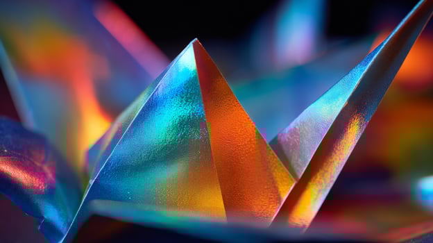 Abstract holographic paper art design with vibrant colors and geometric shapes texture photo
