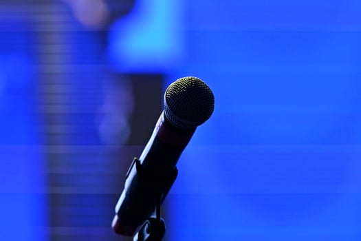 microphone with blurred background in musical environment photo