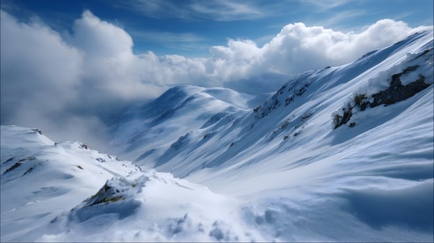 Snow-covered mountain slopes with clouds mountains landscape photo