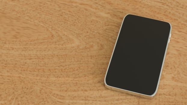 Mobile Phone on wood table for Business or technology concept 3d Rendering. photo