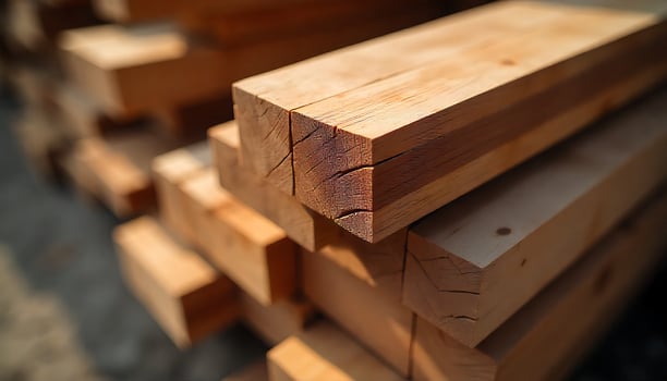 Stacked Lumber Wood Planks Close Up for Construction Projects photo