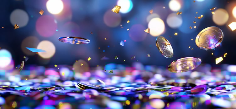 Falling coins and confetti celebration abstract background photo