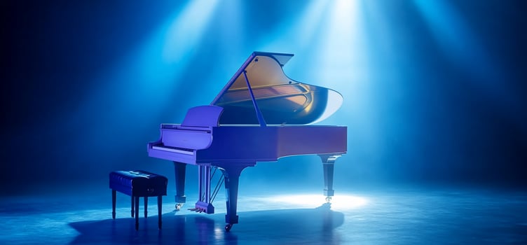 Grand piano in blue spotlight classical musical instrument performance photo