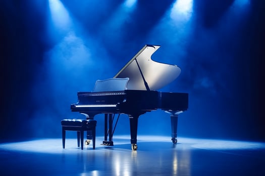 Grand piano with dramatic lighting musical performance and classical art photo