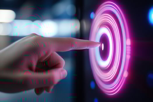 Hand touching futuristic interface screen representing modern technology and interaction photo