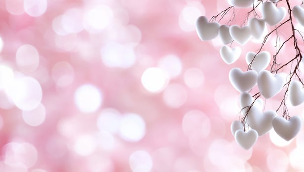 Hearts on branches with soft bokeh background for valentines day or wedding photo