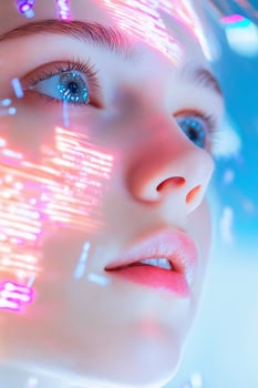 Human face blended with digital code and futuristic technology overlay photo