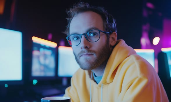Person using multiple computer screens for digital activity photo