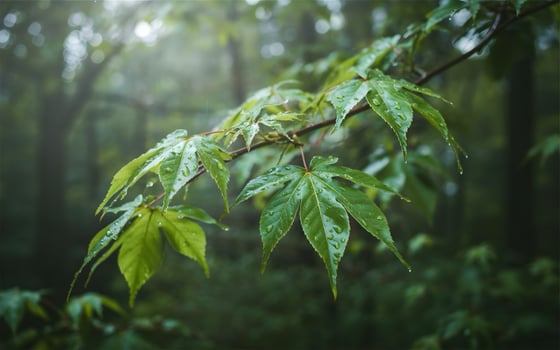 Closeup of Dripping Green Leaves After a Tropical Rain, photo