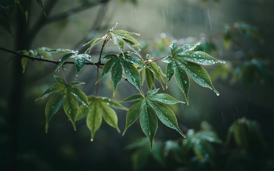Closeup of Dripping Green Leaves After a Tropical Rain. photo