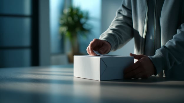 Man Opening or Sealing a Cardboard Box photo