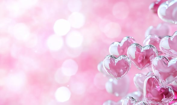 Transparent heart shapes on pink bokeh background festive design photo