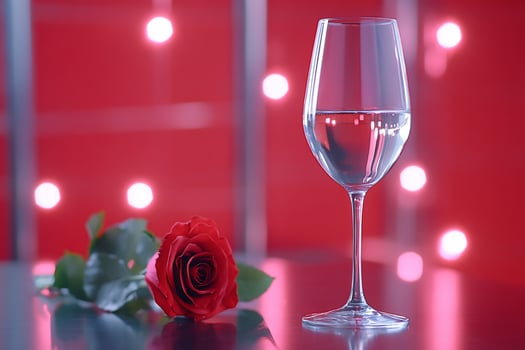 Wine glass and red rose elegant still life romantic celebration symbol background photo