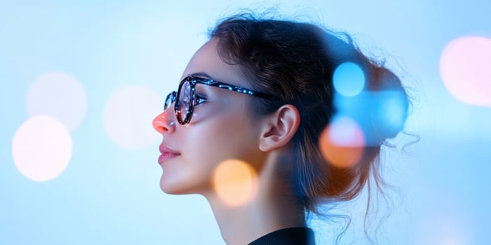 Woman in glasses portrait with abstract light effects photo