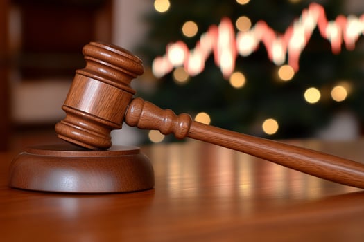 Wooden gavel symbolizing legal authority with festive bokeh background photo