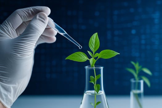 image of a gloved hand dropping liquid onto a green plant in a test tube in a high tech biotechnology lab symbolizing scientific precision innovation and sustainable agriculture photo